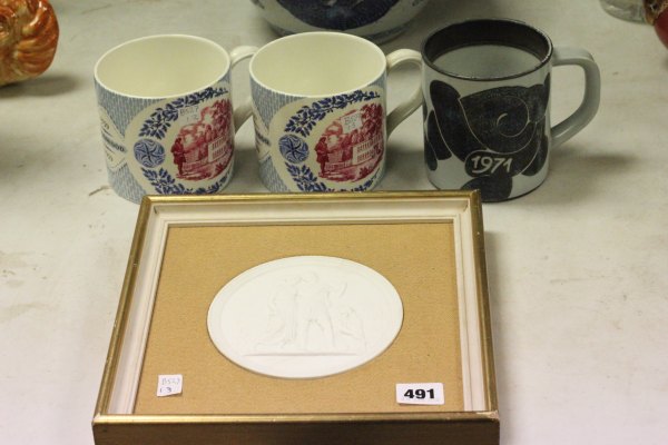 Royal Copenhagen 1971 Art Pottery tankard and two Wedgwood mugs