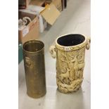 Brass stick stand plus plaster stick stand with stag in woodland decoration