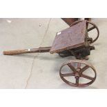 Victorian Seed Drill with Wooden Shaft and Cast Iron Four Spoke Wheels