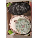 Set of six 'Bull' steak plates, four Chinese plates and a plaster Dante face plaque