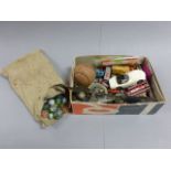 Mixed Lot including Cross Rolled Gold Propelling Pencil & Other Pens, Old Baseball, Bag of Old