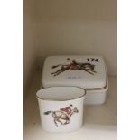 Royal Worcester Ceramic Box with Huntsman, Horse, Hound & Fox design together with a Matching