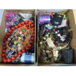 Two boxed of mixed costume jewellery