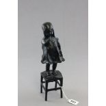 Cast Bronze Figure of a Young Girl stood on a Stool