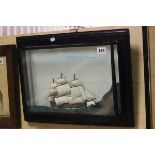 Late Victorian cased diorama of three masted sailing ship