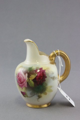 Royal Worcester jug, gilded & hand painted with roses, puce mark 1094 to base, 13cm