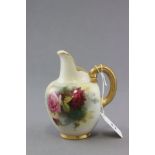 Royal Worcester jug, gilded & hand painted with roses, puce mark 1094 to base, 13cm