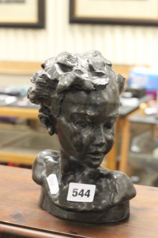 Bronzed R Moll bust of a young girl no 148/150