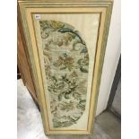 Framed and Glazed Chinese Floral Embroidered Sleeve