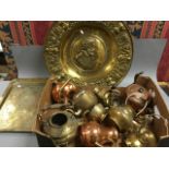 Tray of Mixed Copper and Brass ware