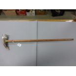 Walking stick with horn handle and decorative tips with a silver threepenny circa 1930