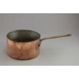 Large Heavy Hammered Copper Saucepan with Brass Handle