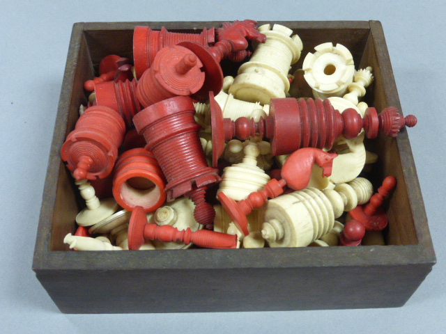 Quantity of Bone and Ivory Chess Pieces, Red and White