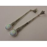 Pair of silver marcasite and opalite Art Deco style earrings