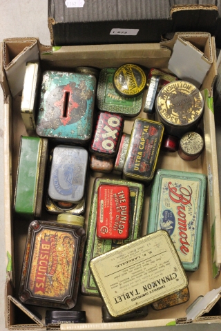 Two Trays of Mixed Advertising Tins including Oxo and Huntley & Palmer