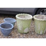 Pair of Reconstituted Stone Planters plus Two Plastic Planters