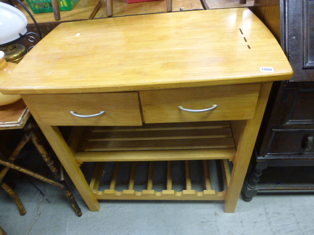 Beechwood Kitchen Unit with Two Drawers above two pot shelves