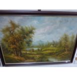 Large oil on canvas of rural landscape signed EN Derby