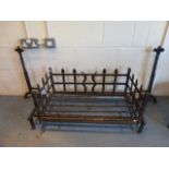 Large Iron Fire Grate with Fleur De Lys Supports plus an Old Lawn Mower