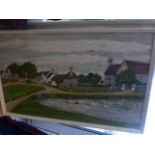 Three oil on board paintings including Castle Combe, one signed Easter