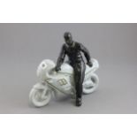 Contemporary ceramic model of man on motorcycle