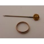 9ct Gold Wedding Band plus a Stick Pin with 15ct Head