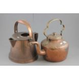 Large Anitque Copper Kettle together with an Antique Copper Watering Can