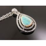 Silver and CZ and pear shaped opalite necklace