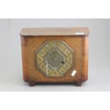 Art Deco Oak Cased Mantle Clock with Brass Face and Key