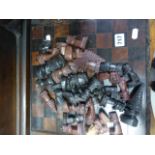 Wooden Carved African Chess Set with Board