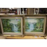 Pair of Small Gilt Framed Oil Paintings of Waterfalls signed R Danford