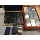 Wooden Box and plus Twenty One Small Plastic Boxes of Various Train Slides (very approximately