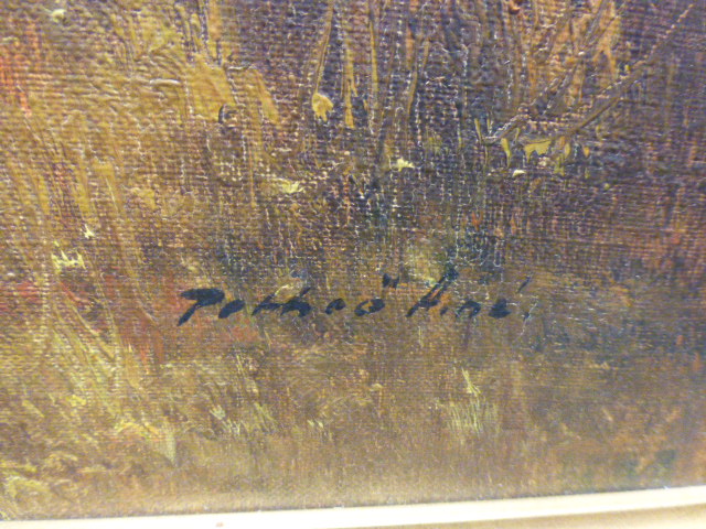 Oil on canvas of an autumn landscape signed Pine? - Image 2 of 2