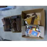 Two boxed of vintage wooden planes plus a quantity of parts