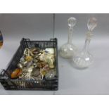 Pair of Cut Glass Decanters together with a Tray of Small Mixed Collectables