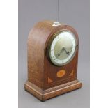 Edwardian Mahogany Domed Top Mantle Clock with String and Shell Inlay