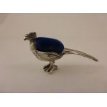 Silver pin cushion in the form of a pheasant