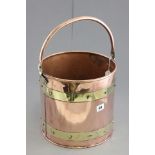 Vintage Copper and Brass Bound Coal Bucket