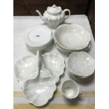 Shelley White Glazed Part Tea Service including Teapot, Three Section Dish, Bowl, Plates, Saucers