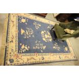 Blue and Cream Floral Patterned Rug