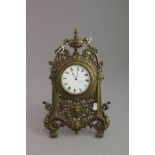 Late 19th / Early 20th century Mantle Clock in Ornate Brass Easel Frame (white enamel face lacking