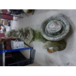 Reconstituted Stone Bird Bath and Figure