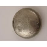 Vintage Circular White Metal Snuff Box impressed to lid Ellis Bros, Wine Merchants, 121 Bethnal