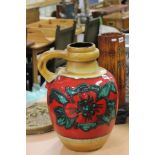 Red & green Scheurich one handled West German vase