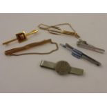 Six Gents Tie Pins / Slides including one with gold front and back, Swank