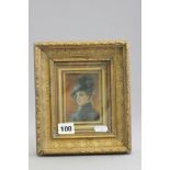 Gilt framed oil painting miniature of a Victorian lady