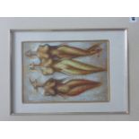 Surrealist oil painting study of three nude females - signed