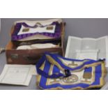 Small Leather Suitcase containing Masonic Regalia including Sashes and Paperwork plus Victorian
