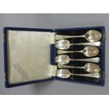 Five Silver Teaspoons, London 1915 plus a Matched Plated Teaspoon in Case