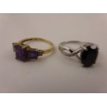 9k Dress Ring set with Three Amethysts plus another Dress Ring